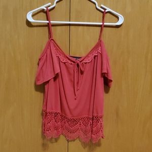 Pink Lacy off the Shoulder